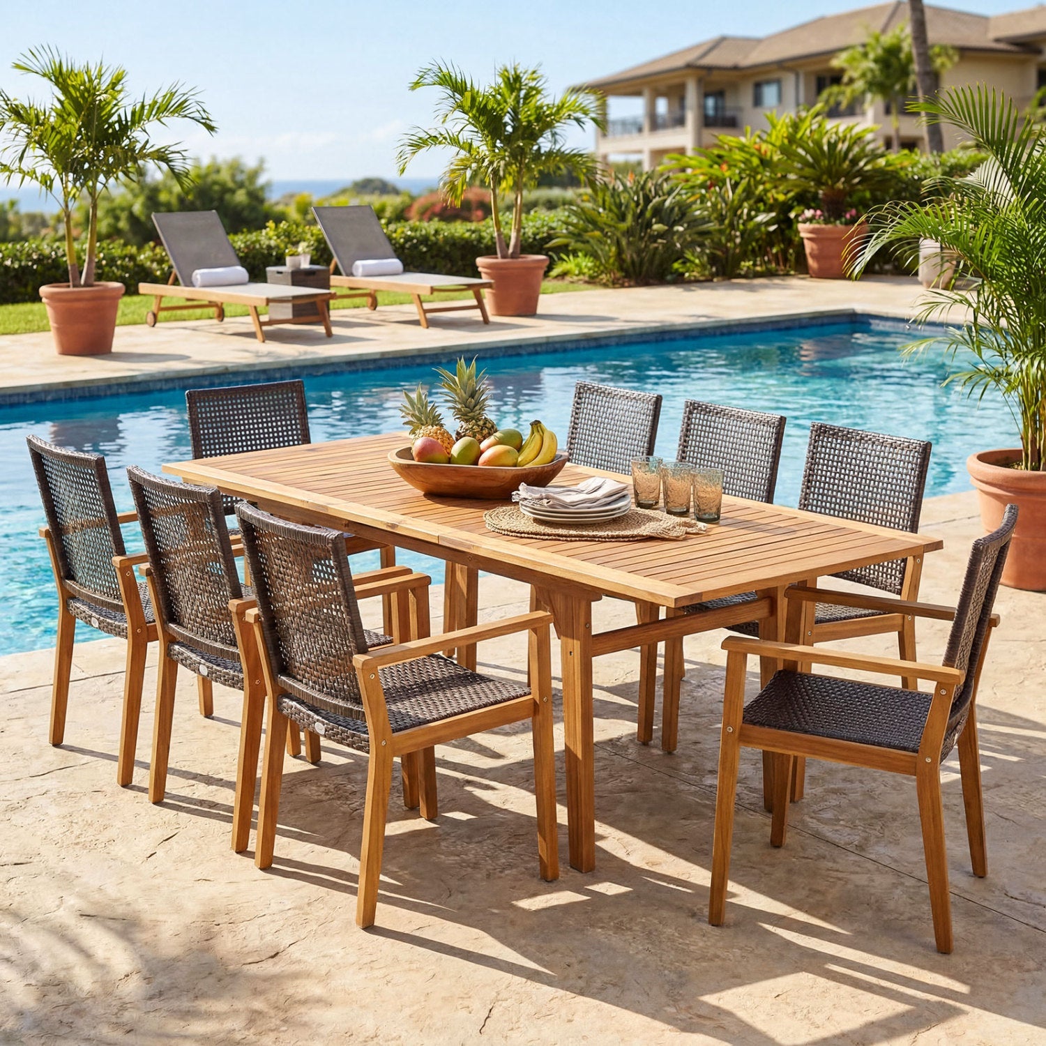 Costway 9-Piece Expandable Patio Dining Set Deck Garden 97304680 New