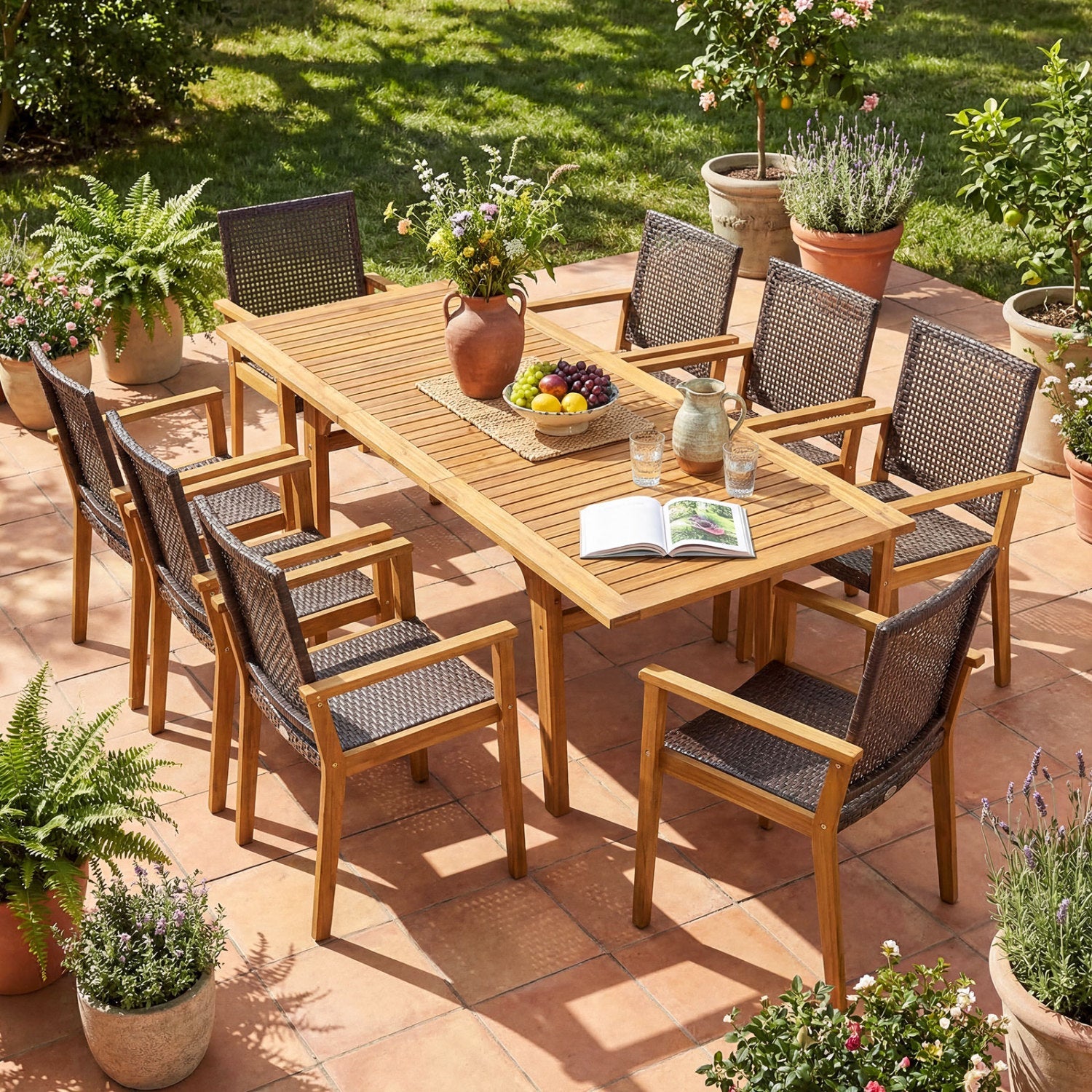 Costway 9-Piece Expandable Patio Dining Set Deck Garden 97304680 New