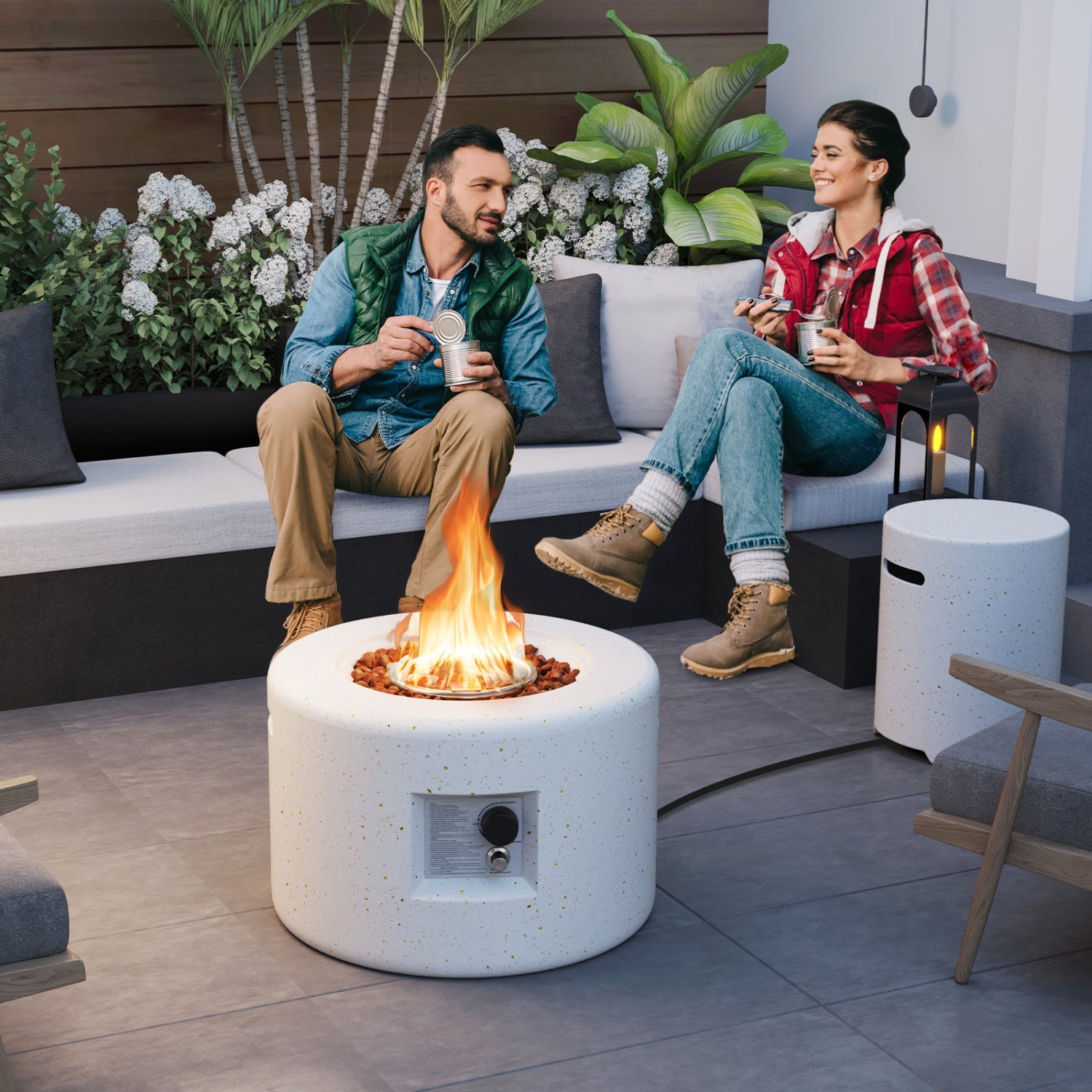Costway 40,000 BTU Fire Pit Table Set Hideaway Tank Holder 23842231 New