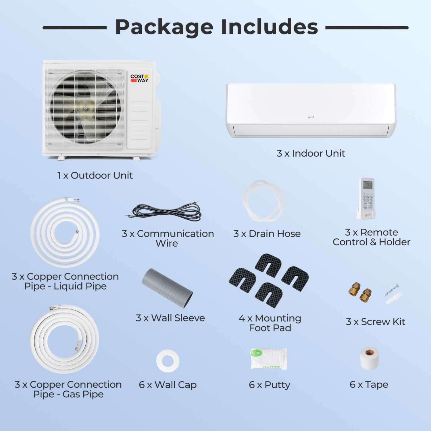 Costway X-Pro 27000 BTU 3 Zone 24 SEER2 Mini Split AC Heat Pump 23834451 New