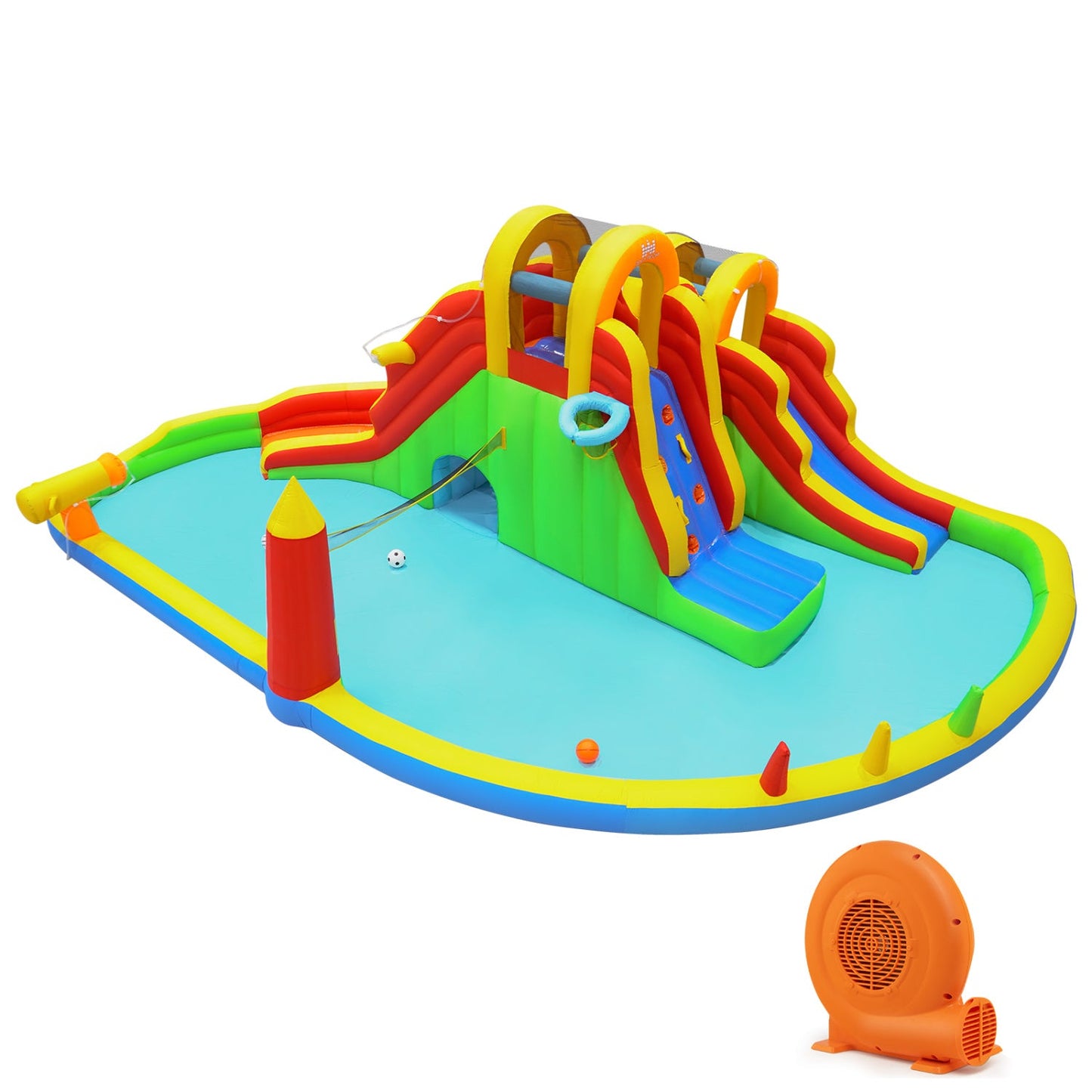 Costway 8-in-1 Giant Bounce House Water Park w/ 2 Long Slides & 750W Blower 54665035 New