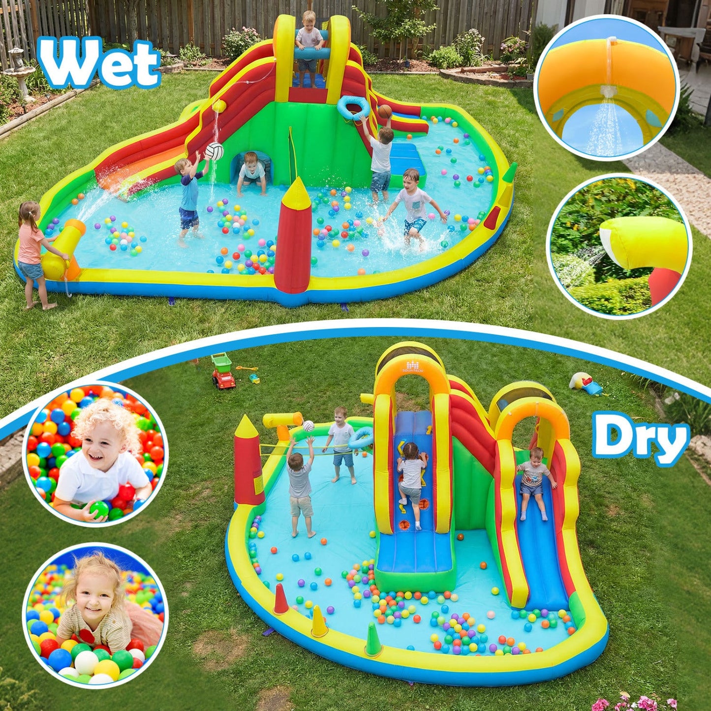 Costway 8-in-1 Giant Bounce House Water Park w/ 2 Long Slides & 750W Blower 54665035 New