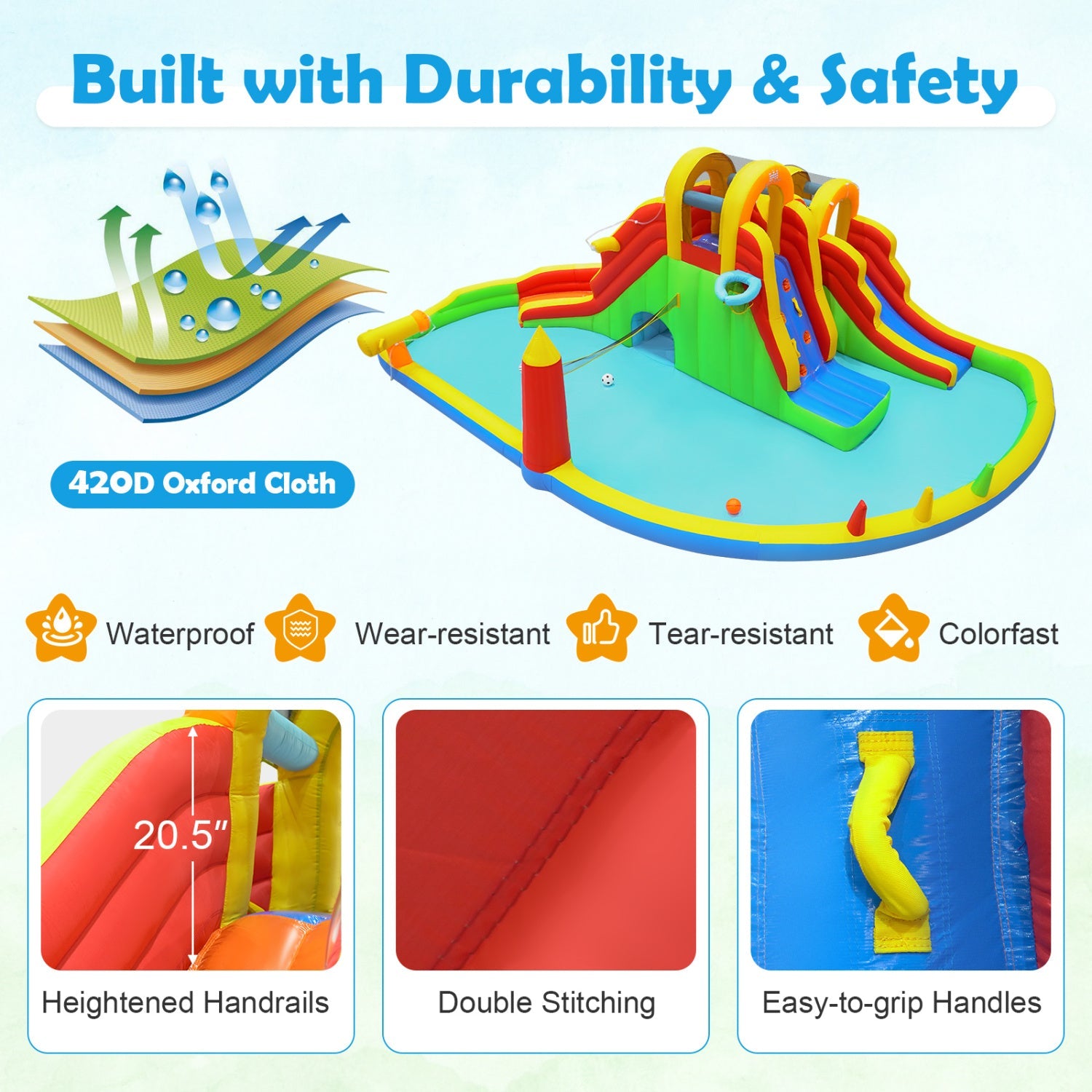 Costway 8-in-1 Giant Bounce House Water Park w/ 2 Long Slides & 750W Blower 54665035 New