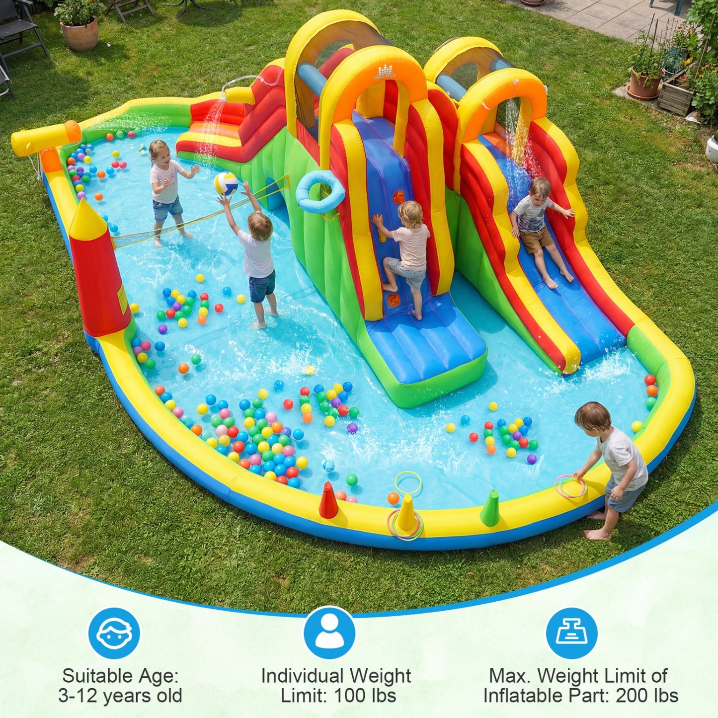 Costway 8-in-1 Giant Bounce House Water Park w/ 2 Long Slides & 750W Blower 54665035 New