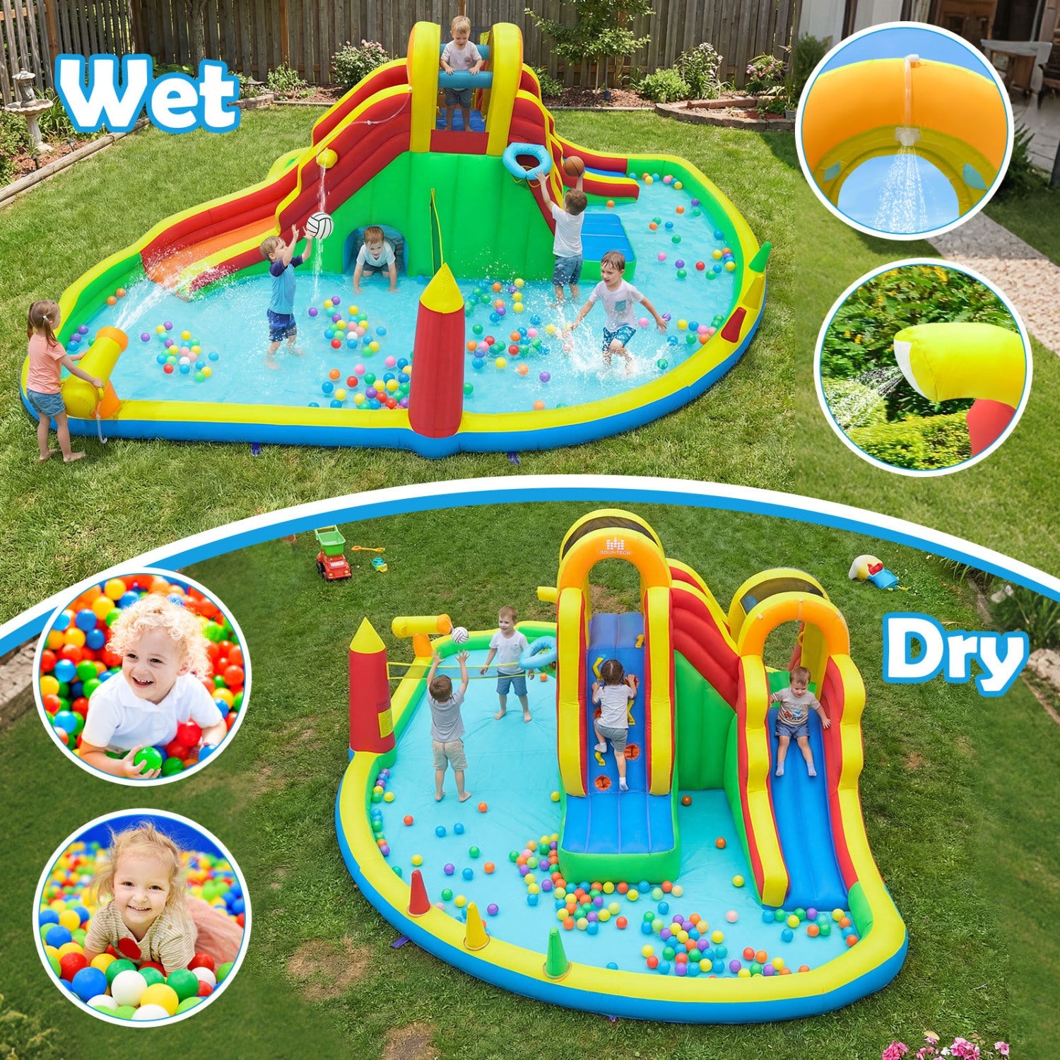 Costway 8-in-1 Giant Bounce House Water Park w/ 2 Long Slides & 780W Blower 23594418 New