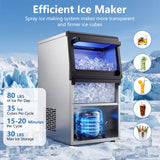 Costway 80 lbs/Day Stainless Steel Clear Spray Ice Maker 77506645 New