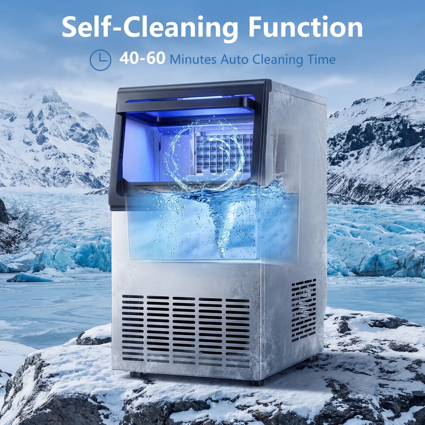 Costway 80 lbs/Day Stainless Steel Clear Spray Ice Maker 77506645 New