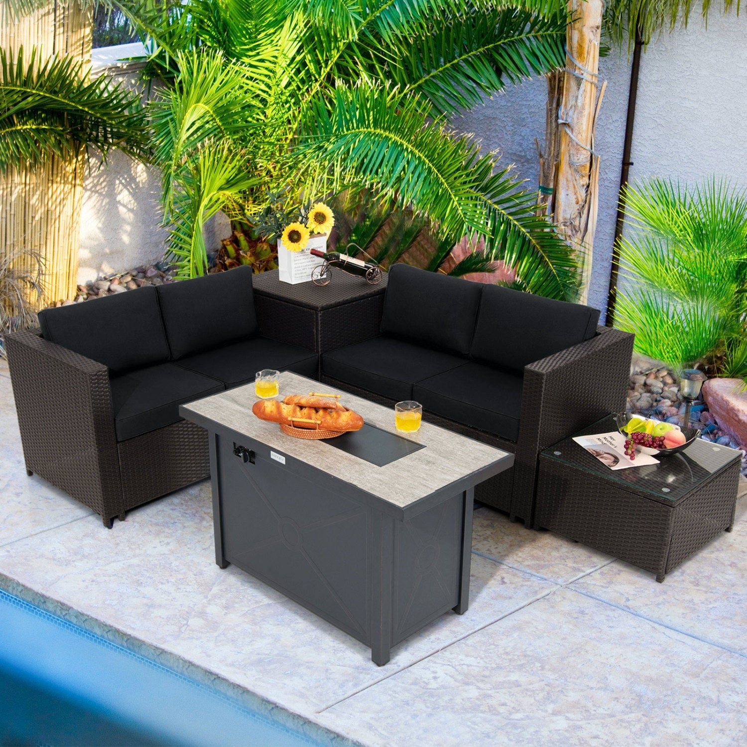 Costway 5-Piece Patio Furniture Set w/ Propane Fire Pit Table 13303743 New