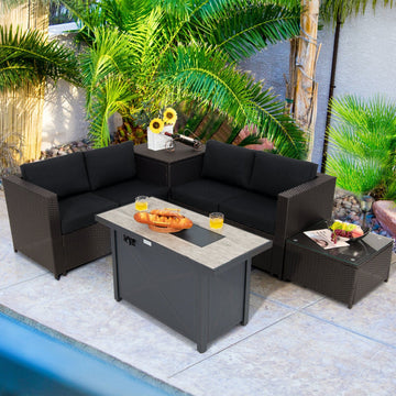 Costway 5-Piece Patio Furniture Set w/ Propane Fire Pit Table 13303743 New