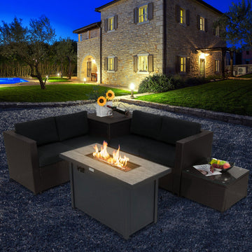 Costway 5-Piece Patio Furniture Set w/ Propane Fire Pit Table 13303743 New
