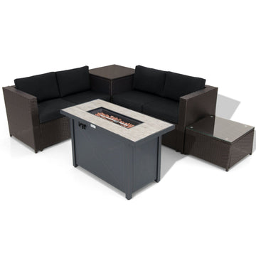 Costway 5-Piece Patio Furniture Set w/ Propane Fire Pit Table 13303743 New