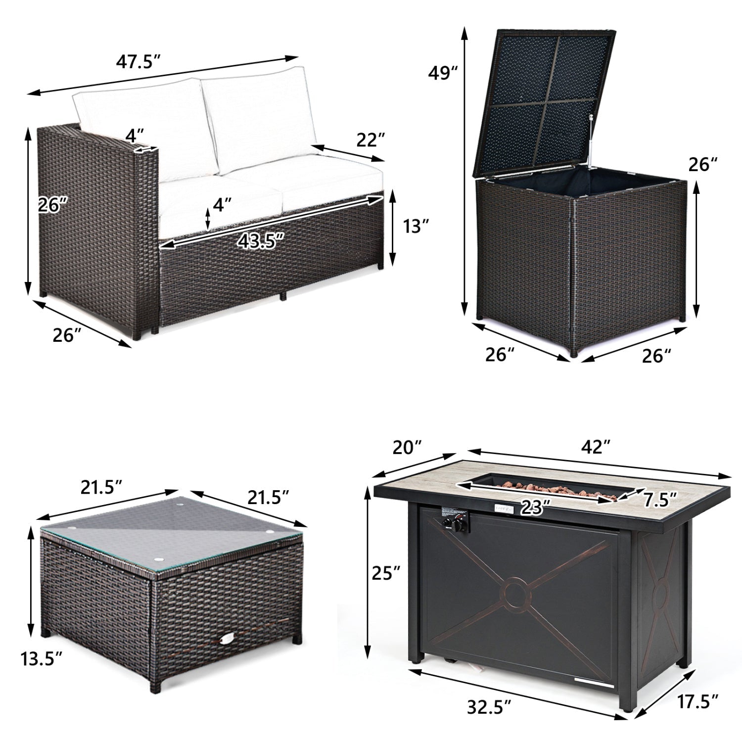 Costway 5-Piece Patio Furniture Set w/ Propane Fire Pit Table 13303743 New