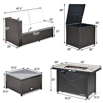 Costway 5-Piece Patio Furniture Set w/ Propane Fire Pit Table 13303743 New