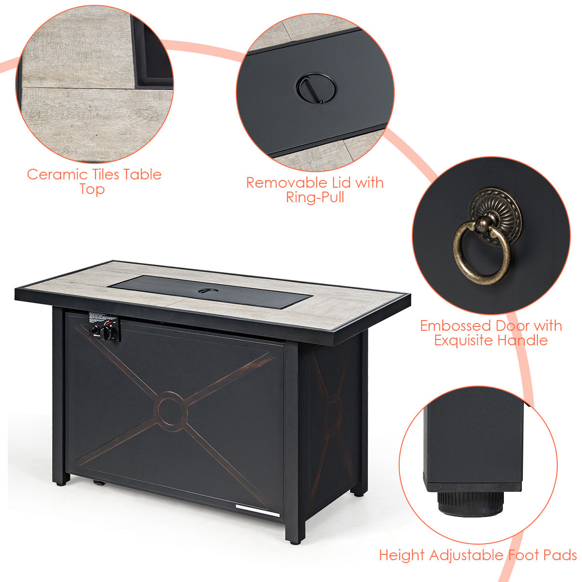 Costway 5-Piece Patio Furniture Set w/ Propane Fire Pit Table 13303743 New