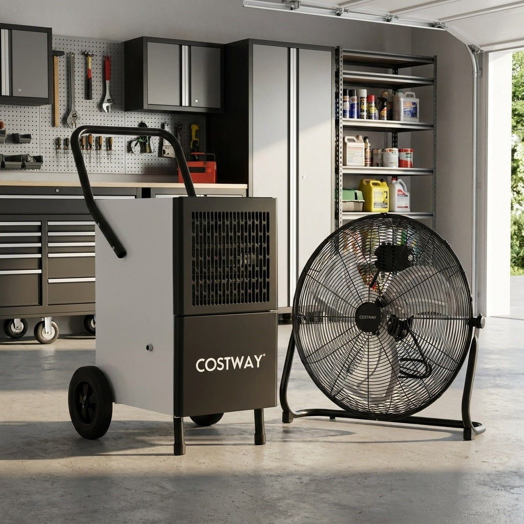 Costway Commercial Dehumidifier Heavy-Duty Metal Floor Fan Combo 92623066 New
