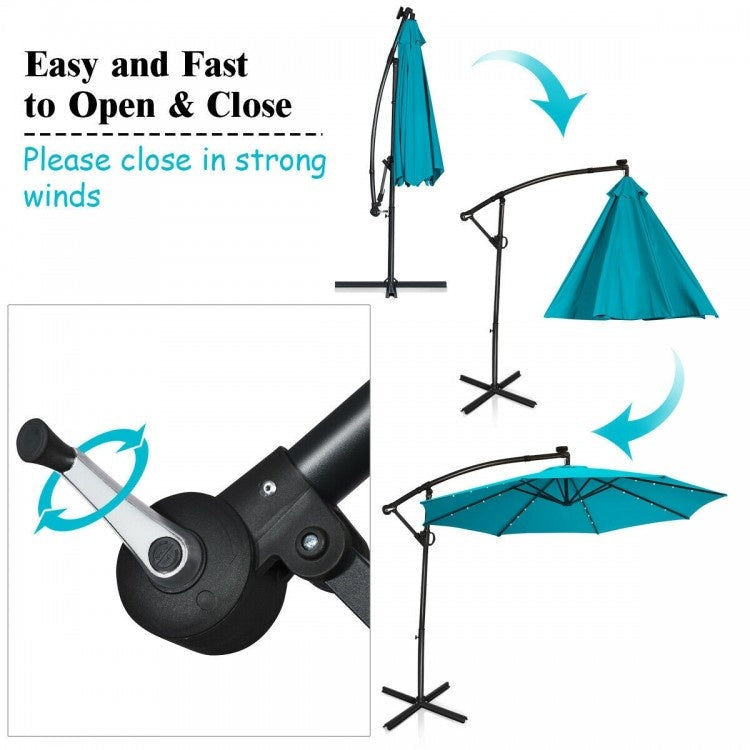 Costway 5-Pc Rattan Patio Furniture Set Water Slide 10' LED Offset Umbrella 34259613 New