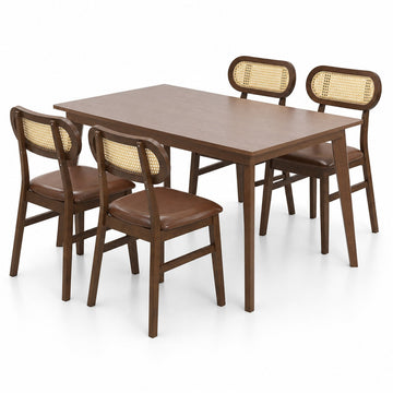 Costway 48" Dining Table Set for 4 w/ Rattan Chairs Mid Century Kitchen Dining Room 44356782 New