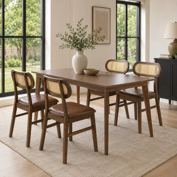 Costway 48" Dining Table Set for 4 w/ Rattan Chairs Mid Century Kitchen Dining Room 44356782 New
