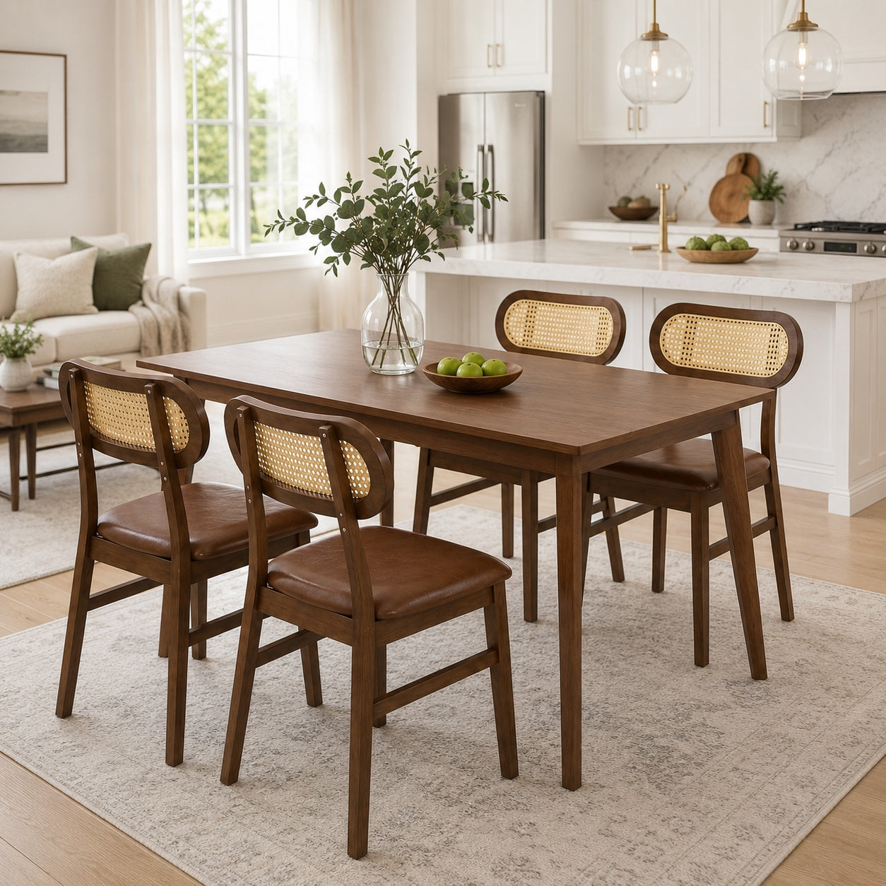 Costway 48" Dining Table Set for 4 w/ Rattan Chairs Mid Century Kitchen Dining Room 44356782 New