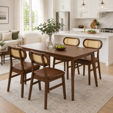 Costway 48" Dining Table Set for 4 w/ Rattan Chairs Mid Century Kitchen Dining Room 44356782 New