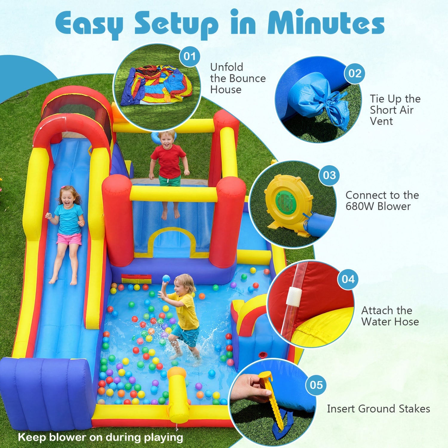 Costway 7-in-1 Outdoor Bounce House Dual Slides 680W Blower 99400419 New