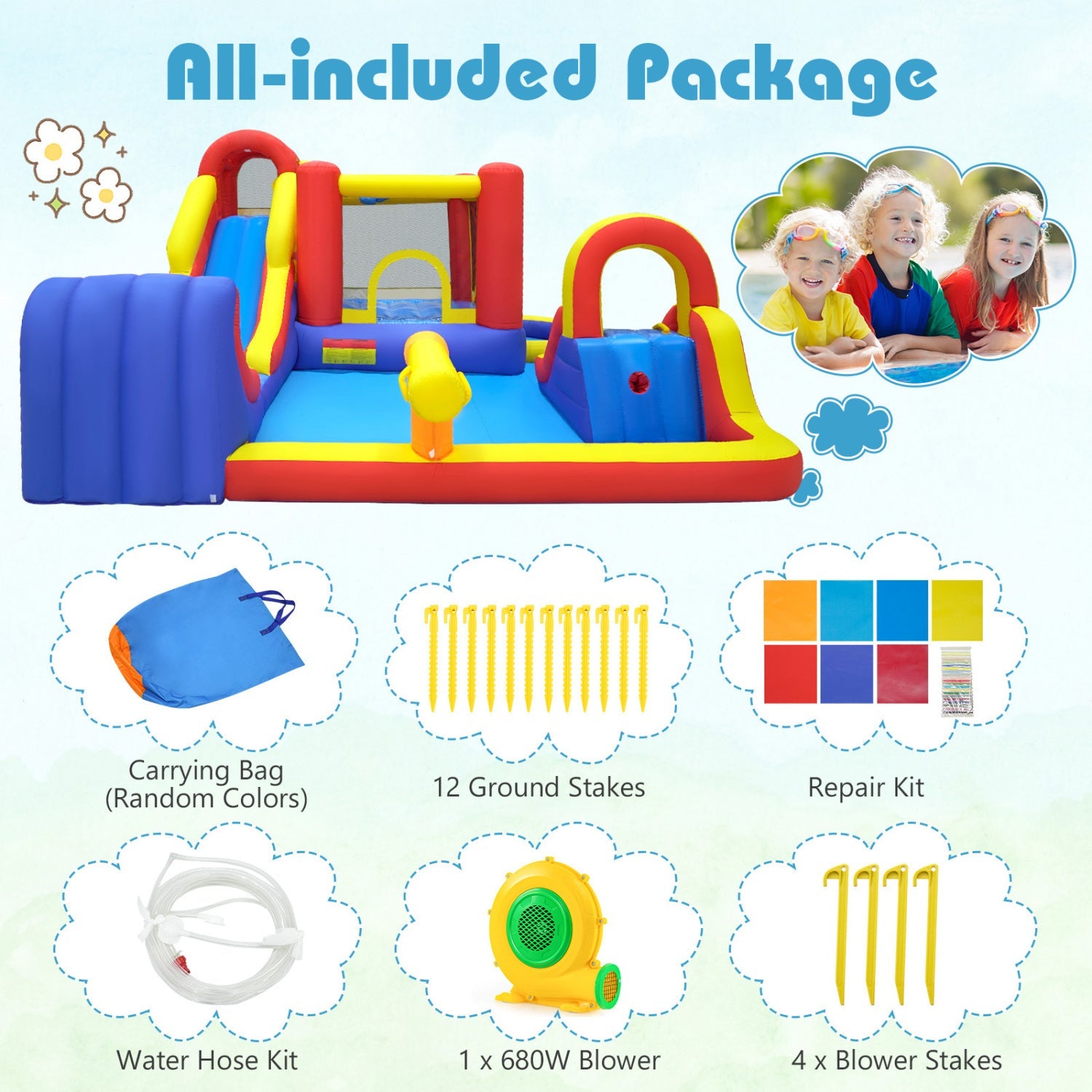 Costway 7-in-1 Outdoor Bounce House Dual Slides 680W Blower 99400419 New