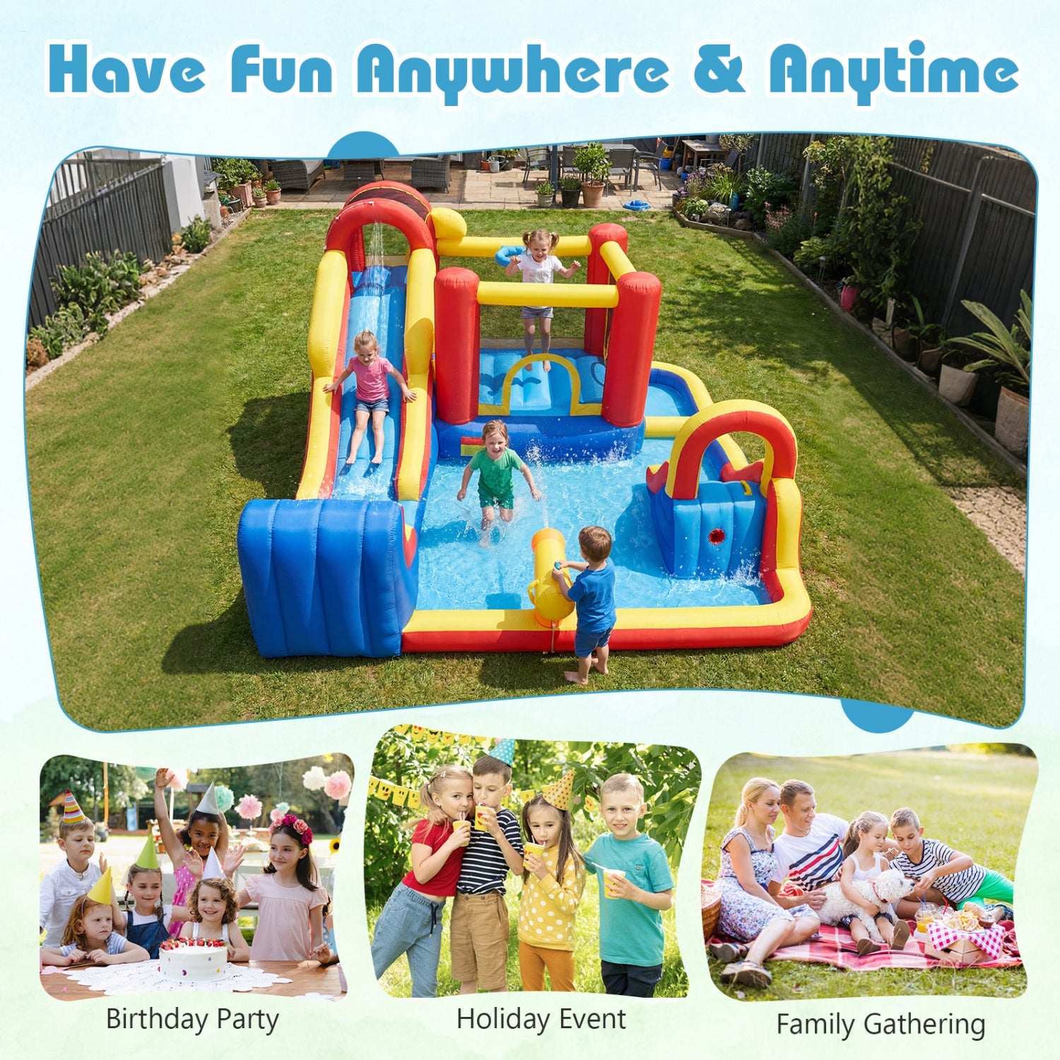 Costway 7-in-1 Outdoor Bounce House Dual Slides 680W Blower 99400419 New