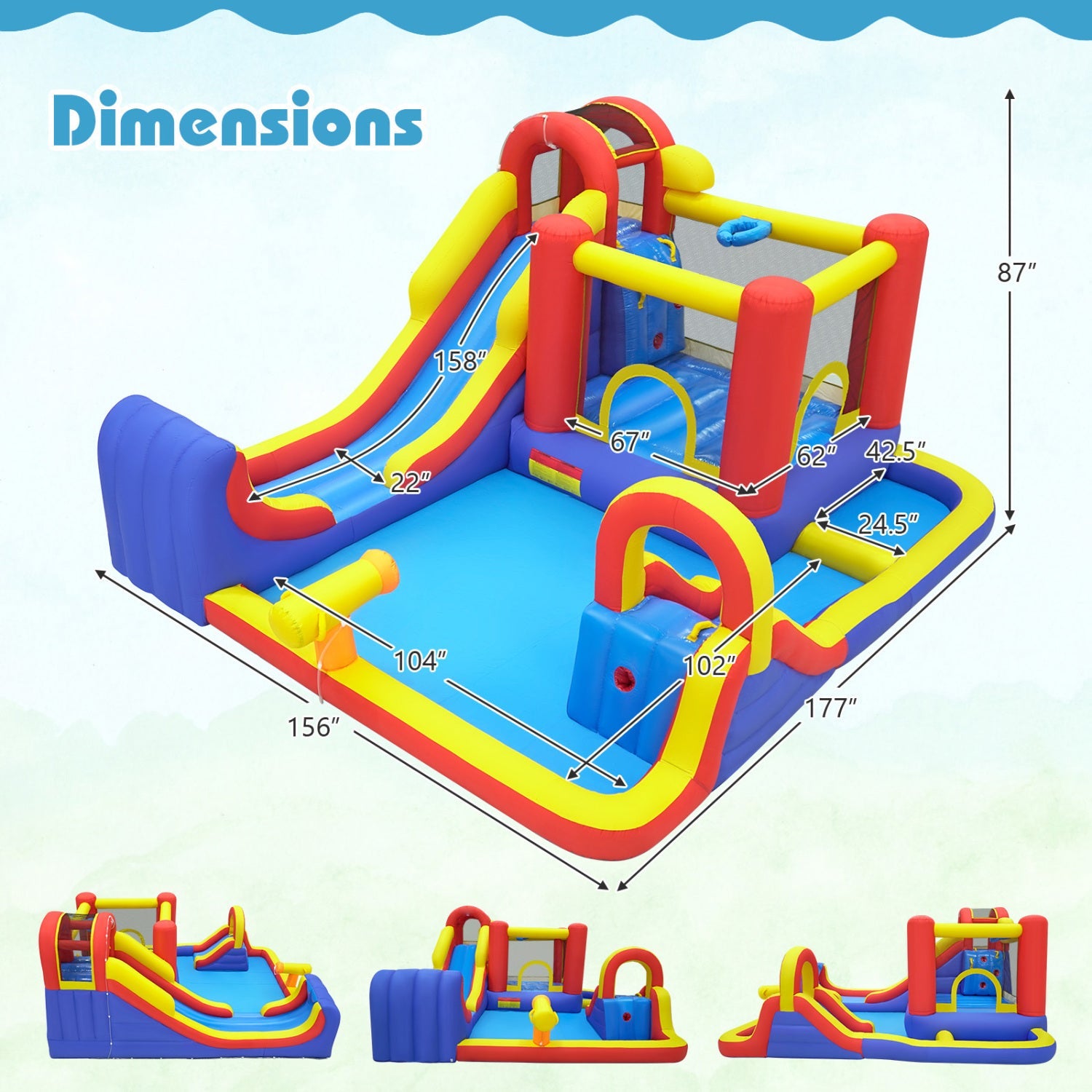 Costway 7-in-1 Outdoor Bounce House Dual Slides 680W Blower 99400419 New