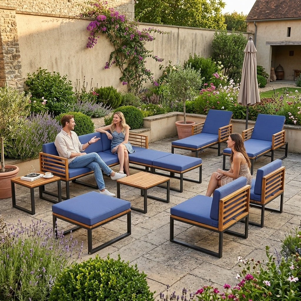 Costway Acacia Wood Patio Furniture Set Conversation Sofa Lounge Chair Dining Table 88288431 New