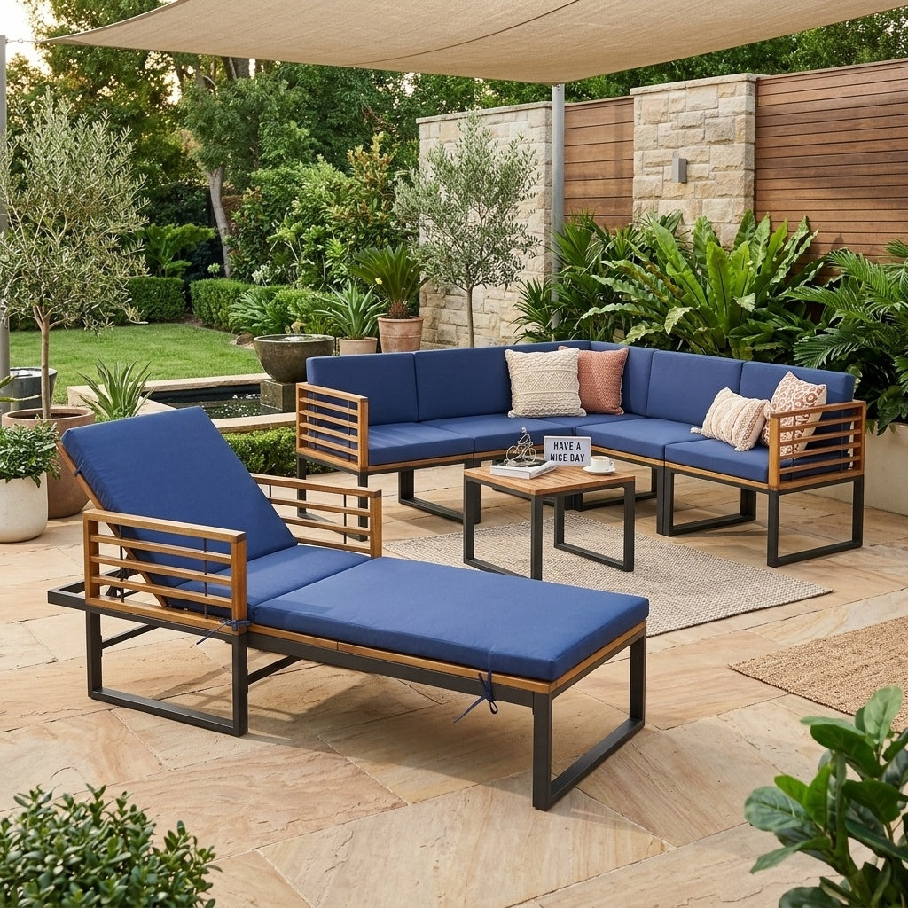 Costway Acacia Wood Patio Furniture Set Conversation Sofa Lounge Chair Dining Table 88288431 New