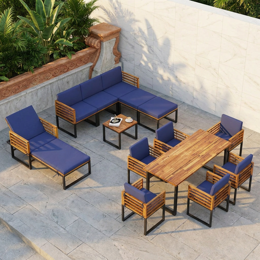 Costway Acacia Wood Patio Furniture Set Conversation Sofa Lounge Chair Dining Table 88288431 New