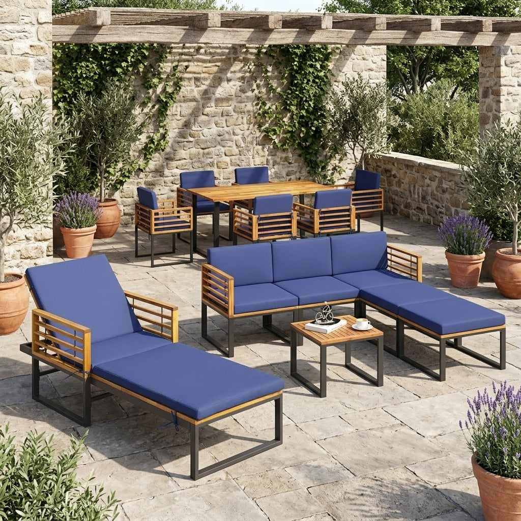 Costway Acacia Wood Patio Furniture Set Conversation Sofa Lounge Chair Dining Table 88288431 New