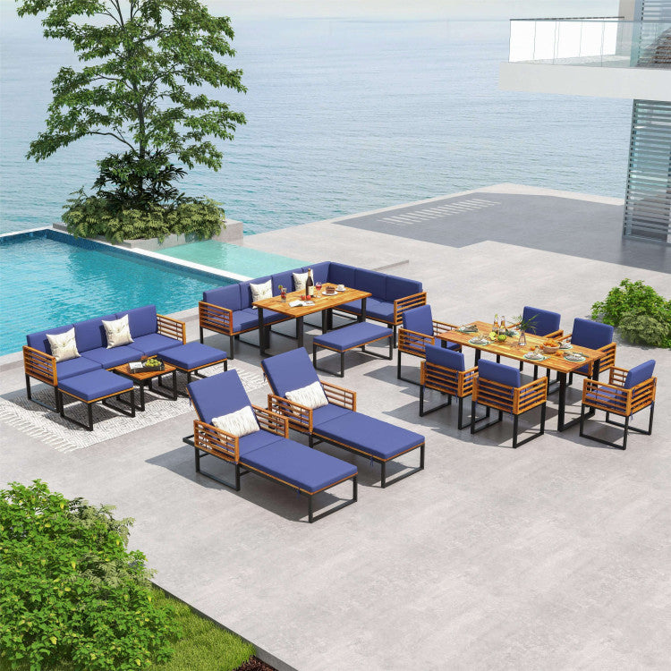 Costway Acacia Wood Patio Furniture Set Conversation Sofa Lounge Chair Dining Table 88288431 New