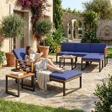 Costway 7-Piece Acacia Wood Patio Furniture Set w/ Adjustable Chaise Lounge & Sofa 62260379 New