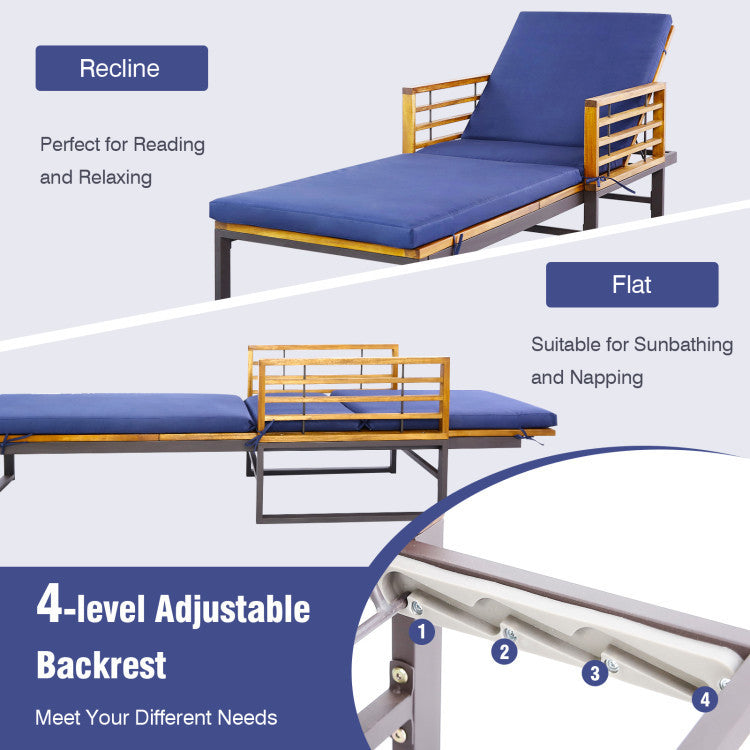 Costway 7-Piece Acacia Wood Patio Furniture Set w/ Adjustable Chaise Lounge & Sofa 62260379 New