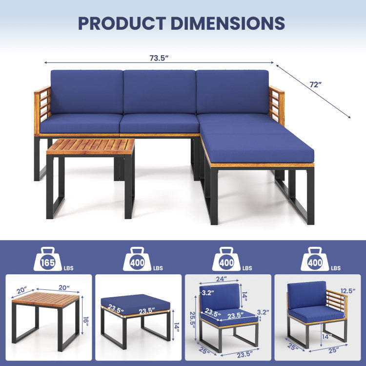 Costway 7-Piece Acacia Wood Patio Furniture Set w/ Adjustable Chaise Lounge & Sofa 62260379 New