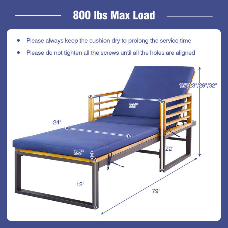 Costway 7-Piece Acacia Wood Patio Furniture Set w/ Adjustable Chaise Lounge & Sofa 62260379 New
