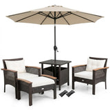 Costway 3-Pc Patio Lounge Set PE Rattan Conversation Set Umbrella Table 7.5' Tilt Market Umbrella 42797844 New