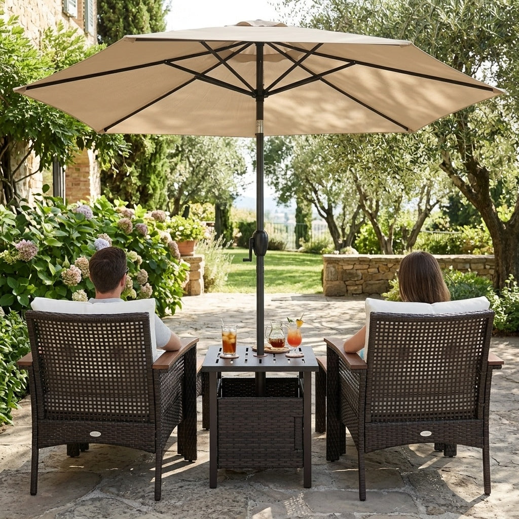 Costway 3-Pc Patio Lounge Set PE Rattan Conversation Set Umbrella Table 7.5' Tilt Market Umbrella 42797844 New