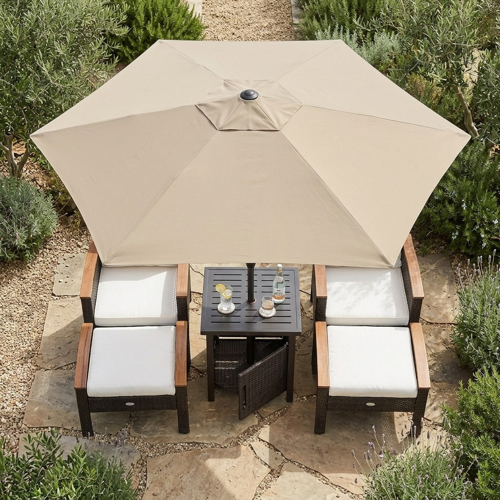 Costway 3-Pc Patio Lounge Set PE Rattan Conversation Set Umbrella Table 7.5' Tilt Market Umbrella 42797844 New