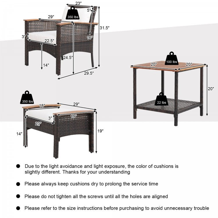 Costway 3-Pc Patio Lounge Set PE Rattan Conversation Set Umbrella Table 7.5' Tilt Market Umbrella 42797844 New
