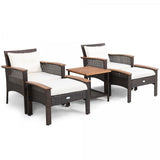 Costway 3-Pc Patio Lounge Set PE Rattan Conversation Set Umbrella Table 7.5' Tilt Market Umbrella 42797844 New