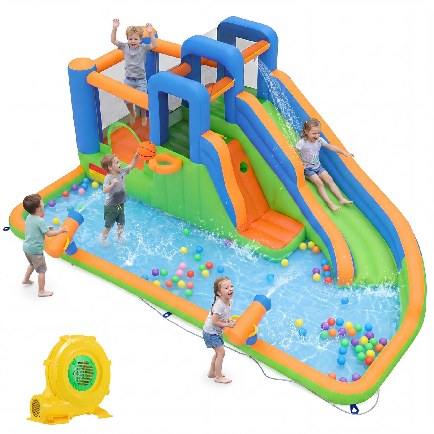 Costway Inflatable Water Slide Park w/ 780W Blower Splash Pool 40357348 New