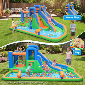 Costway Inflatable Water Slide Park w/ 780W Blower Splash Pool 40357348 New