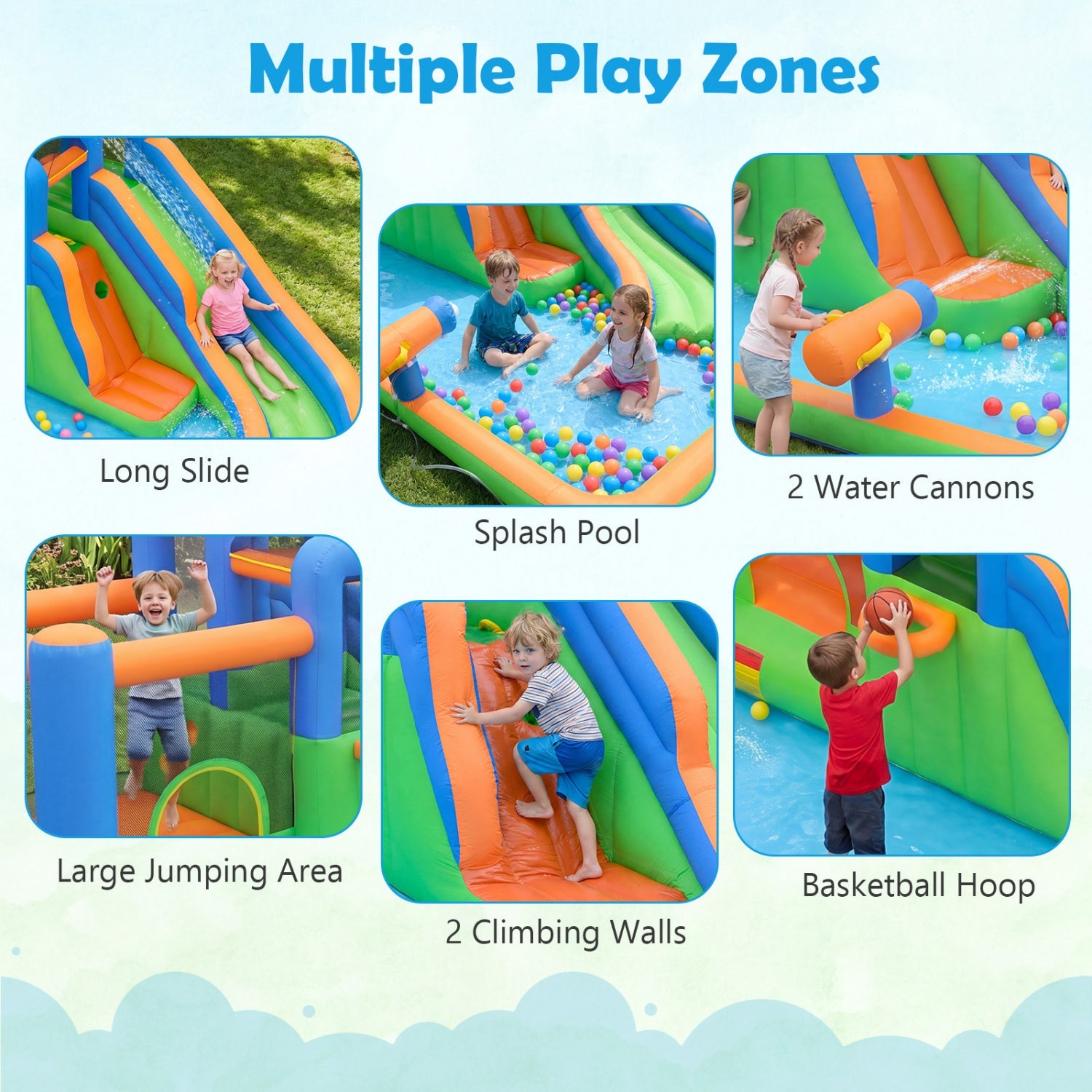 Costway Inflatable Water Slide Park w/ 780W Blower Splash Pool 40357348 New