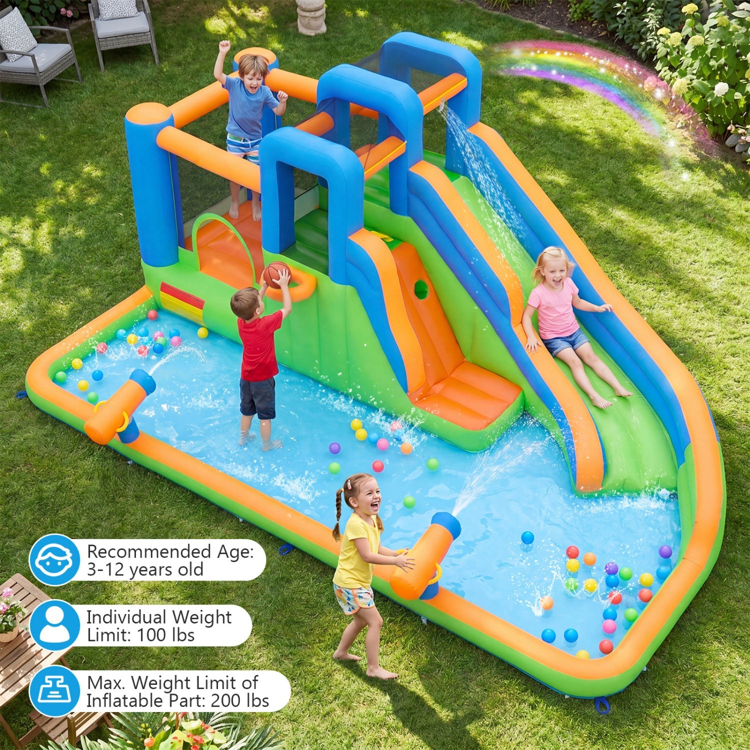 Costway Inflatable Water Slide Park w/ 780W Blower Splash Pool 40357348 New