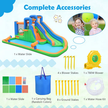 Costway Inflatable Water Slide Park w/ 780W Blower Splash Pool 40357348 New