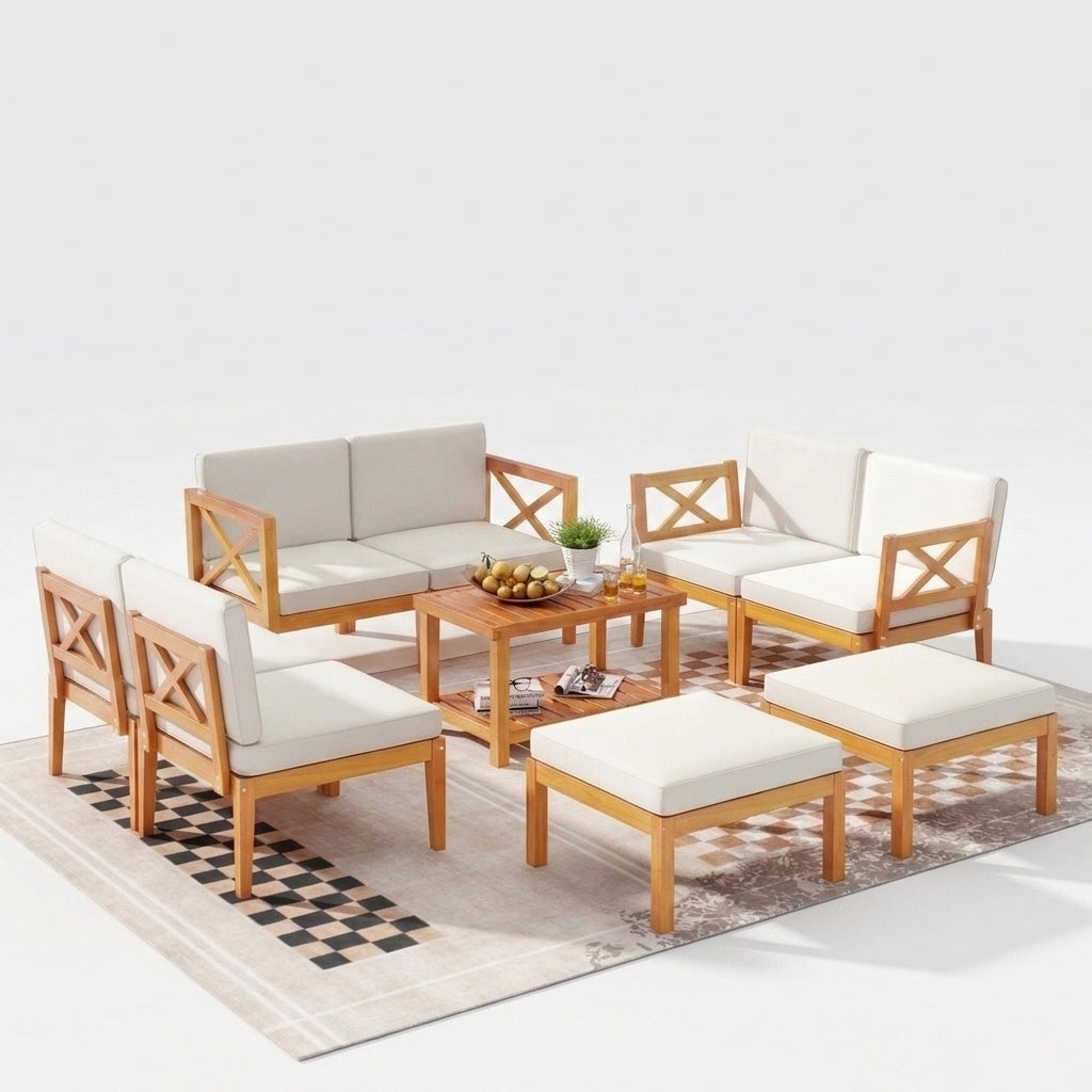 Costway 10-Piece Acacia Wood Outdoor Patio Furniture Set 91384568 New