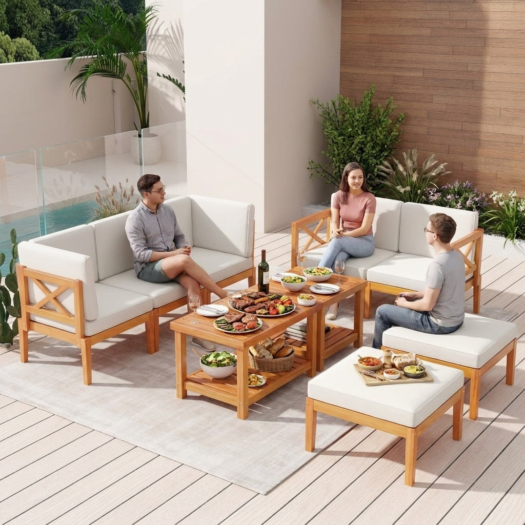 Costway 10-Piece Acacia Wood Outdoor Patio Furniture Set 91384568 New