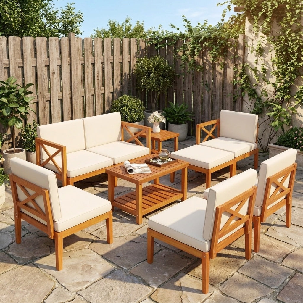 Costway 10-Piece Acacia Wood Outdoor Patio Furniture Set 91384568 New